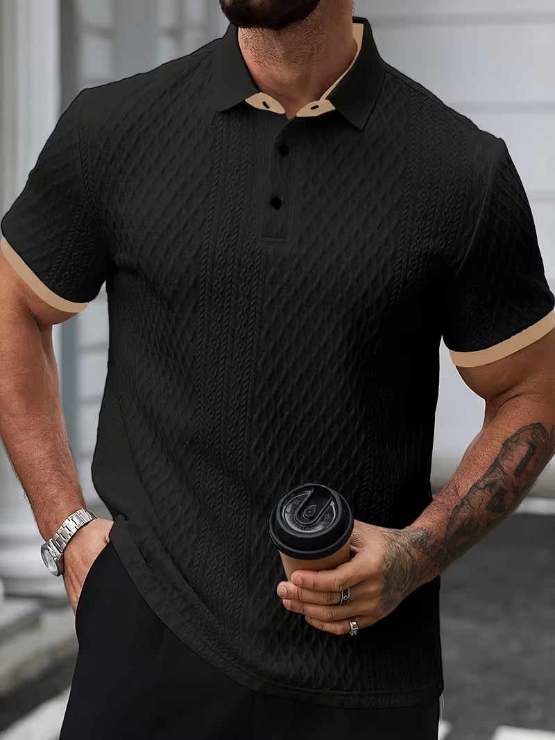 Mens Jacquard Block Collar Casual Shirt