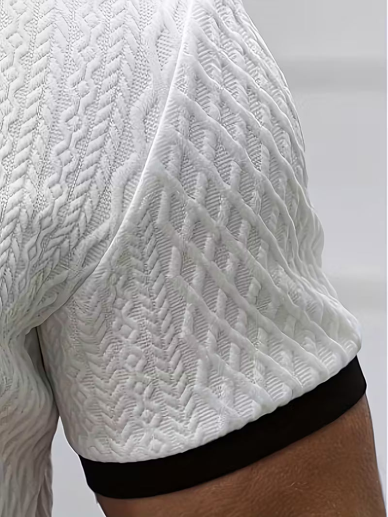 Mens Jacquard Block Collar Casual Shirt