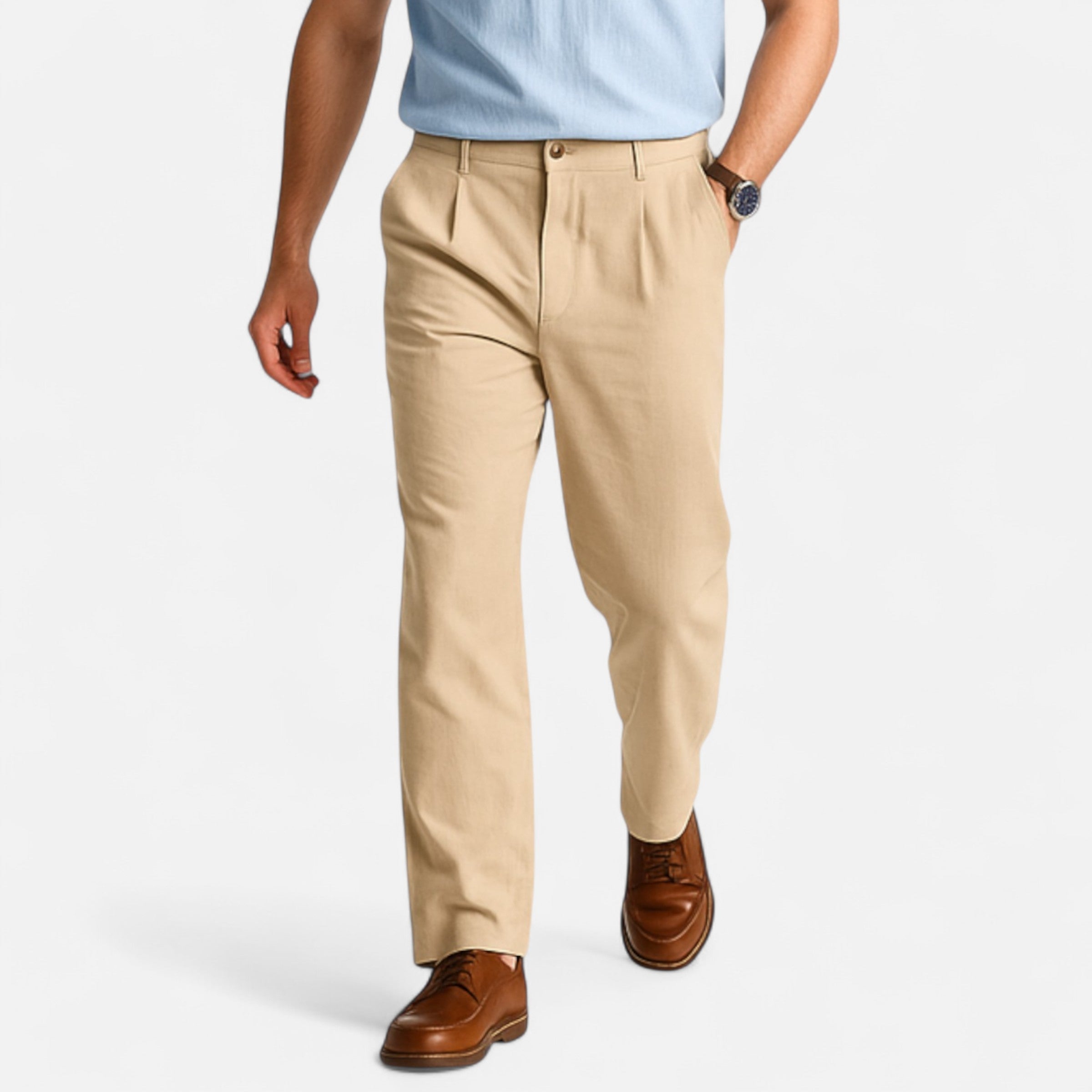 Men’s Linen Straight Leg Trousers Classic Tailored Comfort