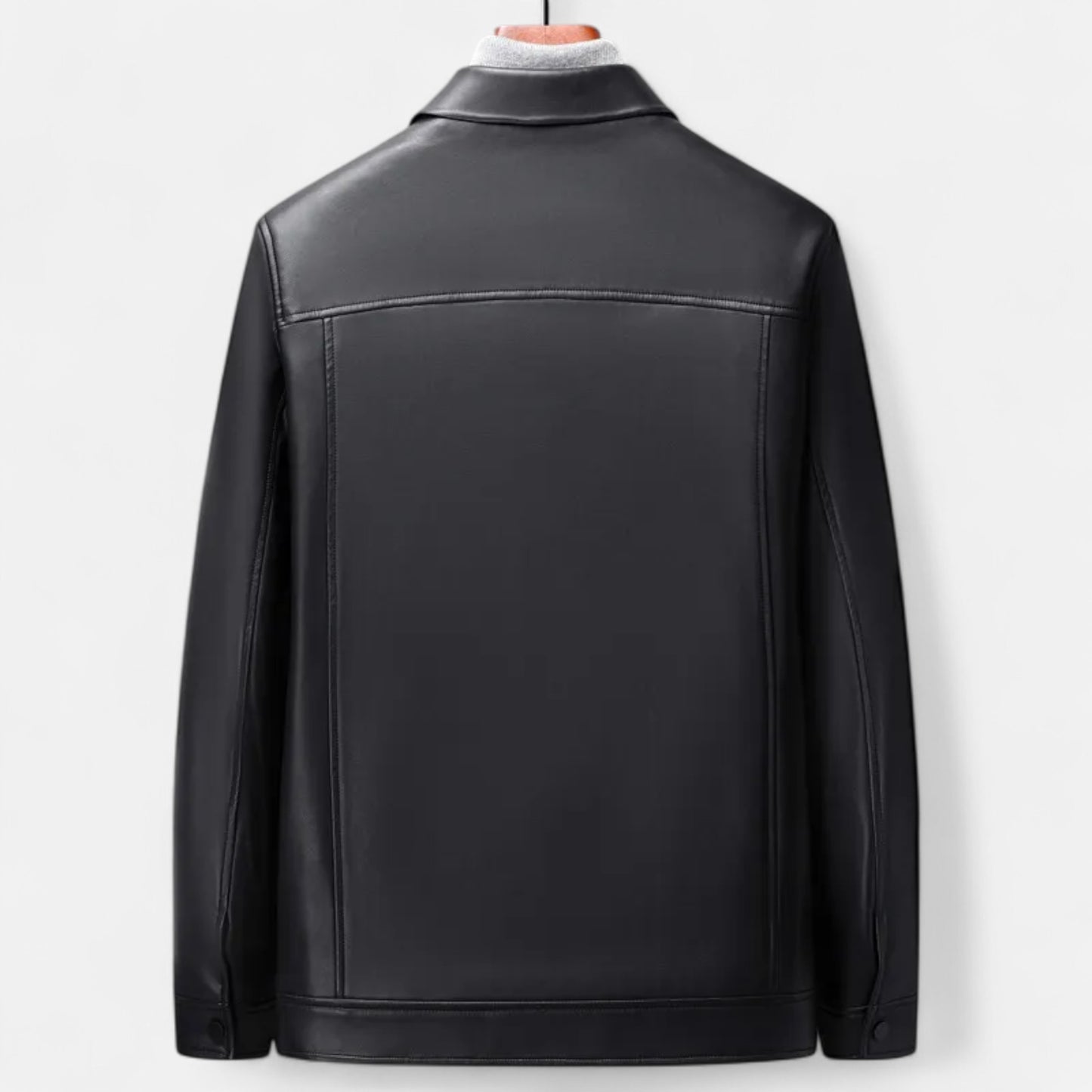 Dorevelle | Men’s Polo Leather Coat – Classic Straight-Hem Design