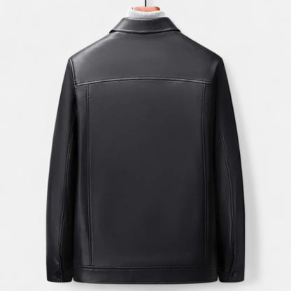 Dorevelle | Men’s Polo Leather Coat – Classic Straight-Hem Design