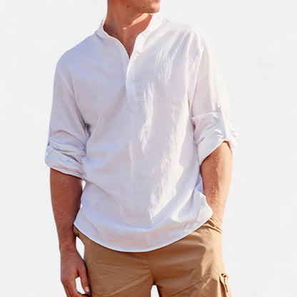 Dorevelle | Men’s Linen Henley – Heritage Collarless Style