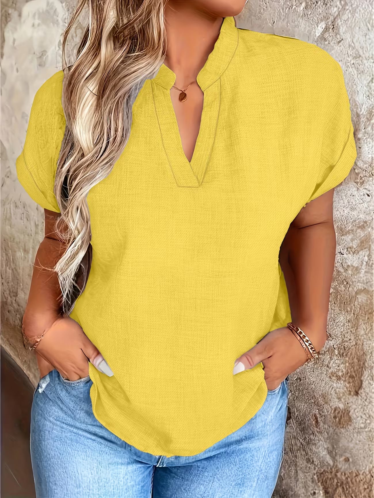 Elegant V Neck Stand Collar Women's Top Shirt