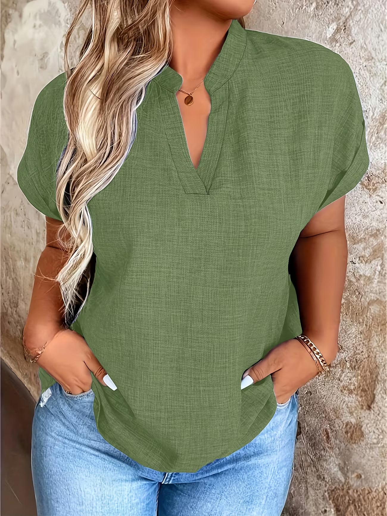 Elegant V Neck Stand Collar Women's Top Shirt