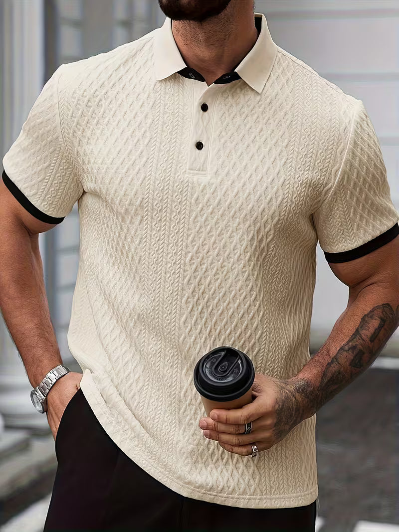Mens Jacquard Block Collar Casual Shirt
