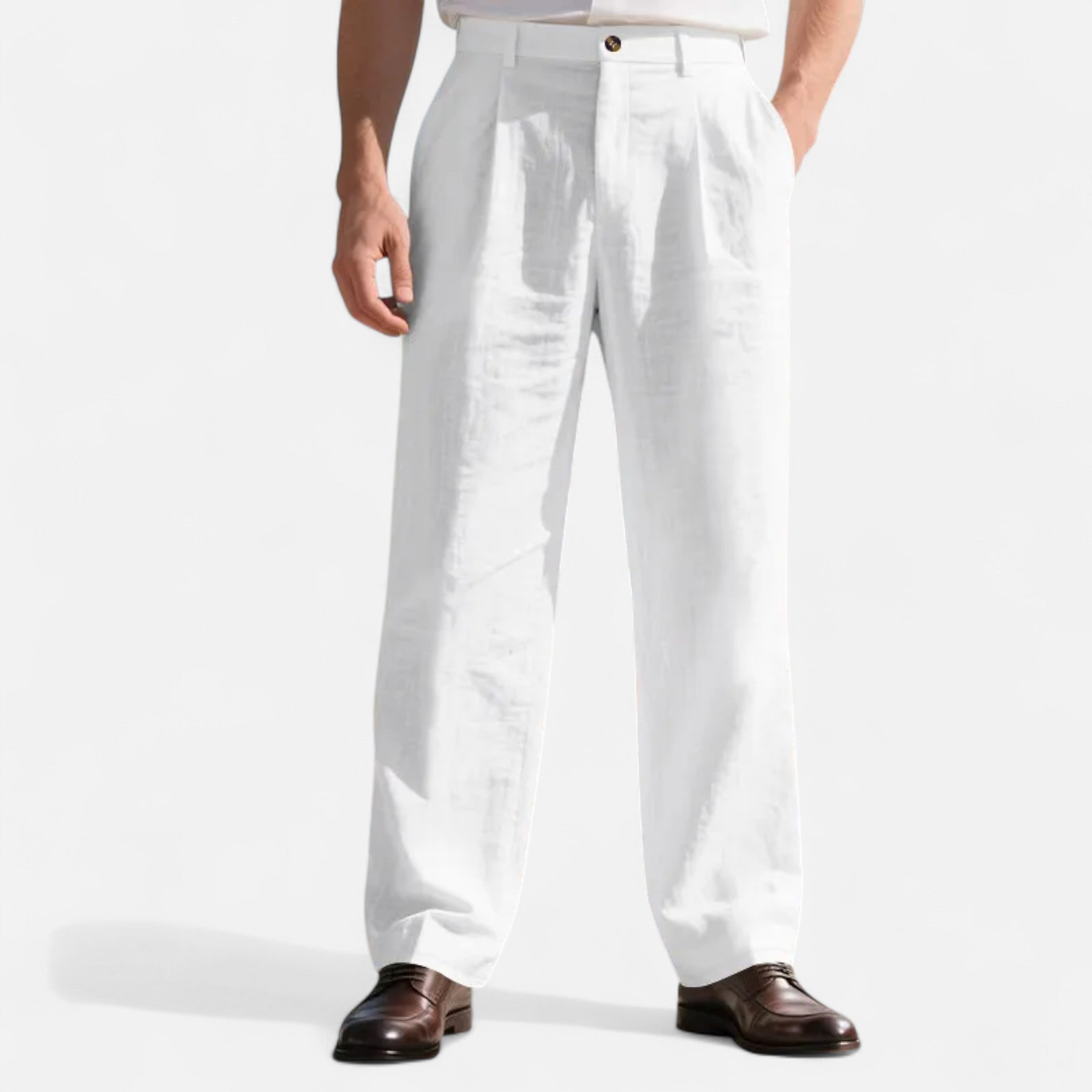 Men’s Linen Straight Leg Trousers Classic Tailored Comfort
