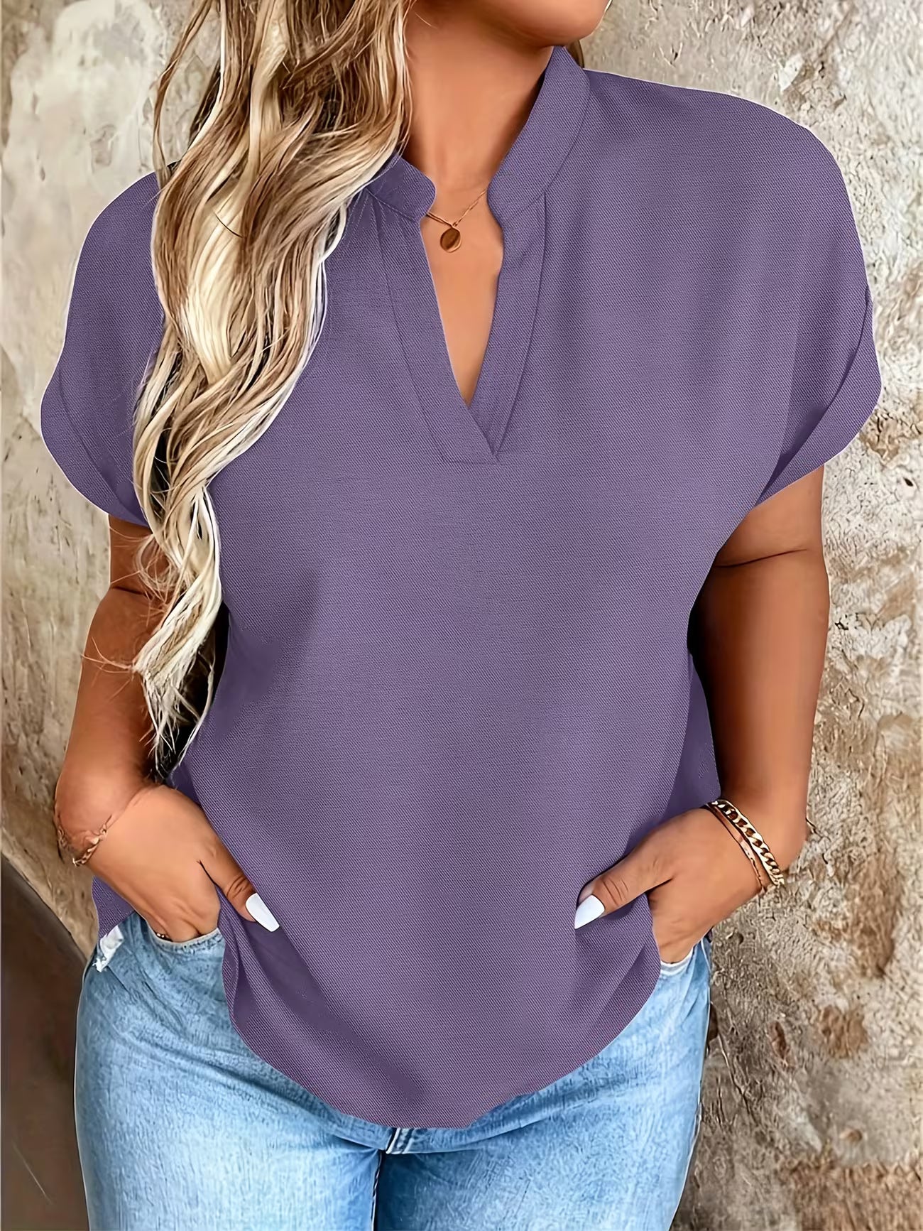 Elegant V Neck Stand Collar Women's Top Shirt