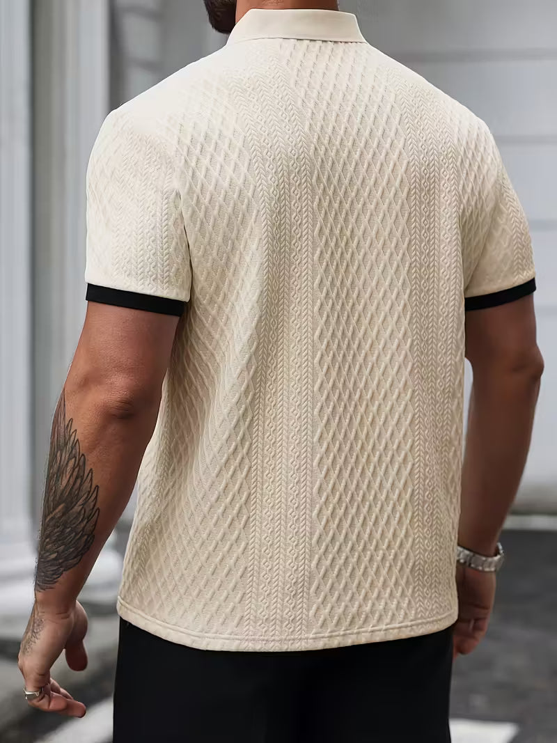 Men's Jacquard Colour Block Short Sleeve Shirt