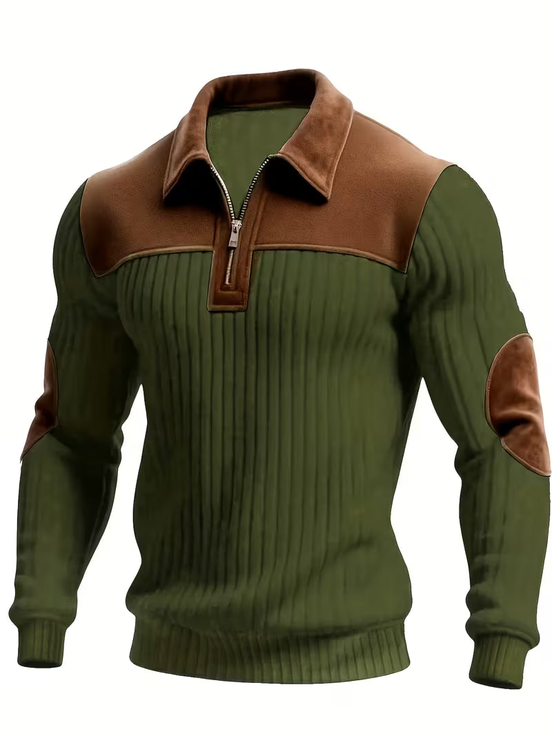 Mens Jacquard Knit Zip-neck Sweater Shirt