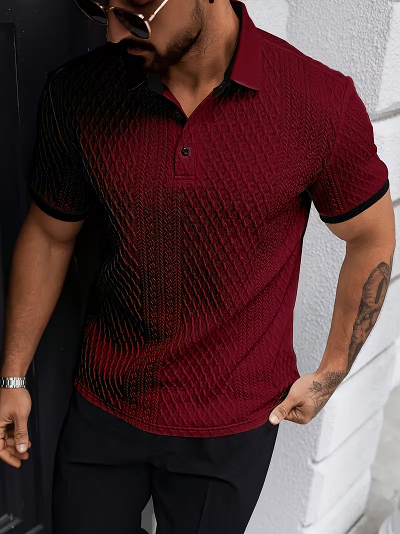 Men's Jacquard Colour Block Short Sleeve Shirt