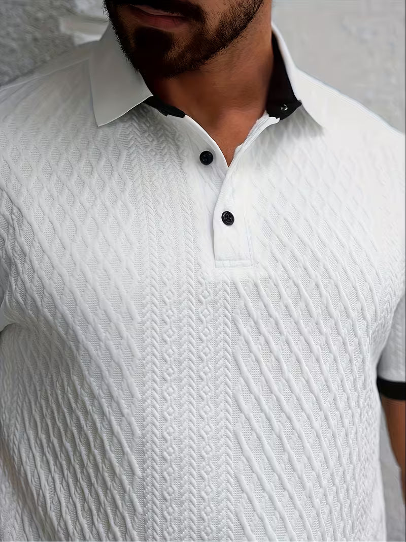 Men's Jacquard Colour Block Short Sleeve Shirt