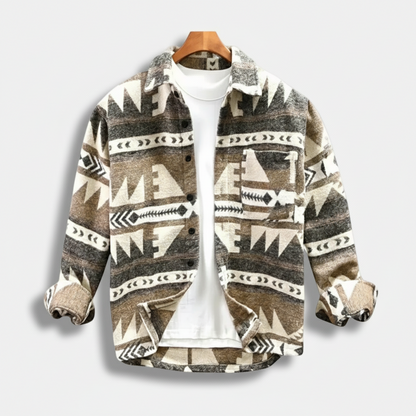 Dorevelle | Men’s Geometric Fleece Shacket – Soft Warm Casual Jacket