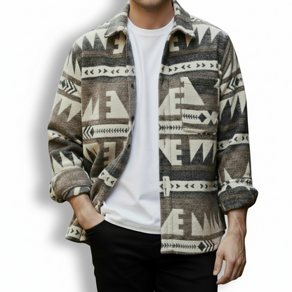 Dorevelle | Men’s Geometric Fleece Shacket – Soft Warm Casual Jacket