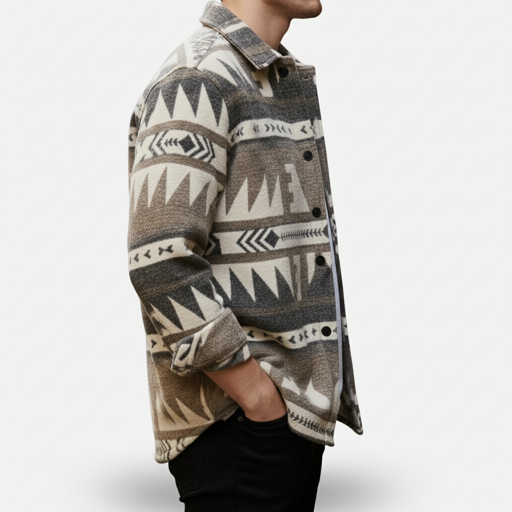 Dorevelle | Men’s Geometric Fleece Shacket – Soft Warm Casual Jacket