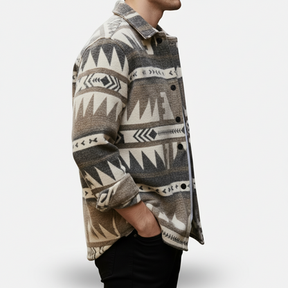 Dorevelle | Men’s Geometric Fleece Shacket – Soft Warm Casual Jacket