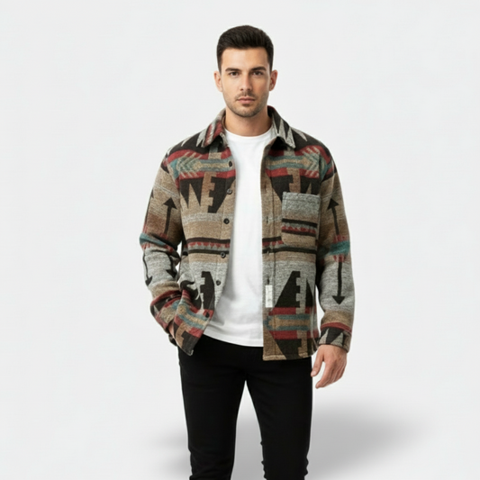 Dorevelle | Men’s Geometric Fleece Shacket – Soft Warm Casual Jacket