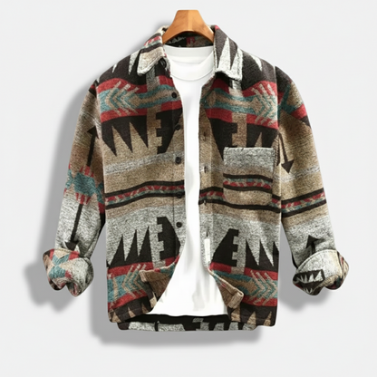 Dorevelle | Men’s Geometric Fleece Shacket – Soft Warm Casual Jacket