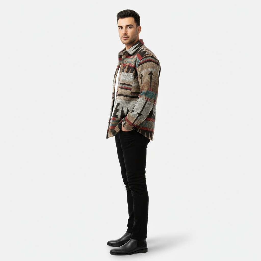 Dorevelle | Men’s Geometric Fleece Shacket – Soft Warm Casual Jacket