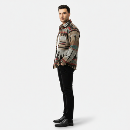Dorevelle | Men’s Geometric Fleece Shacket – Soft Warm Casual Jacket