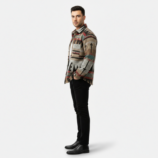 Dorevelle | Men’s Geometric Fleece Shacket – Soft Warm Casual Jacket