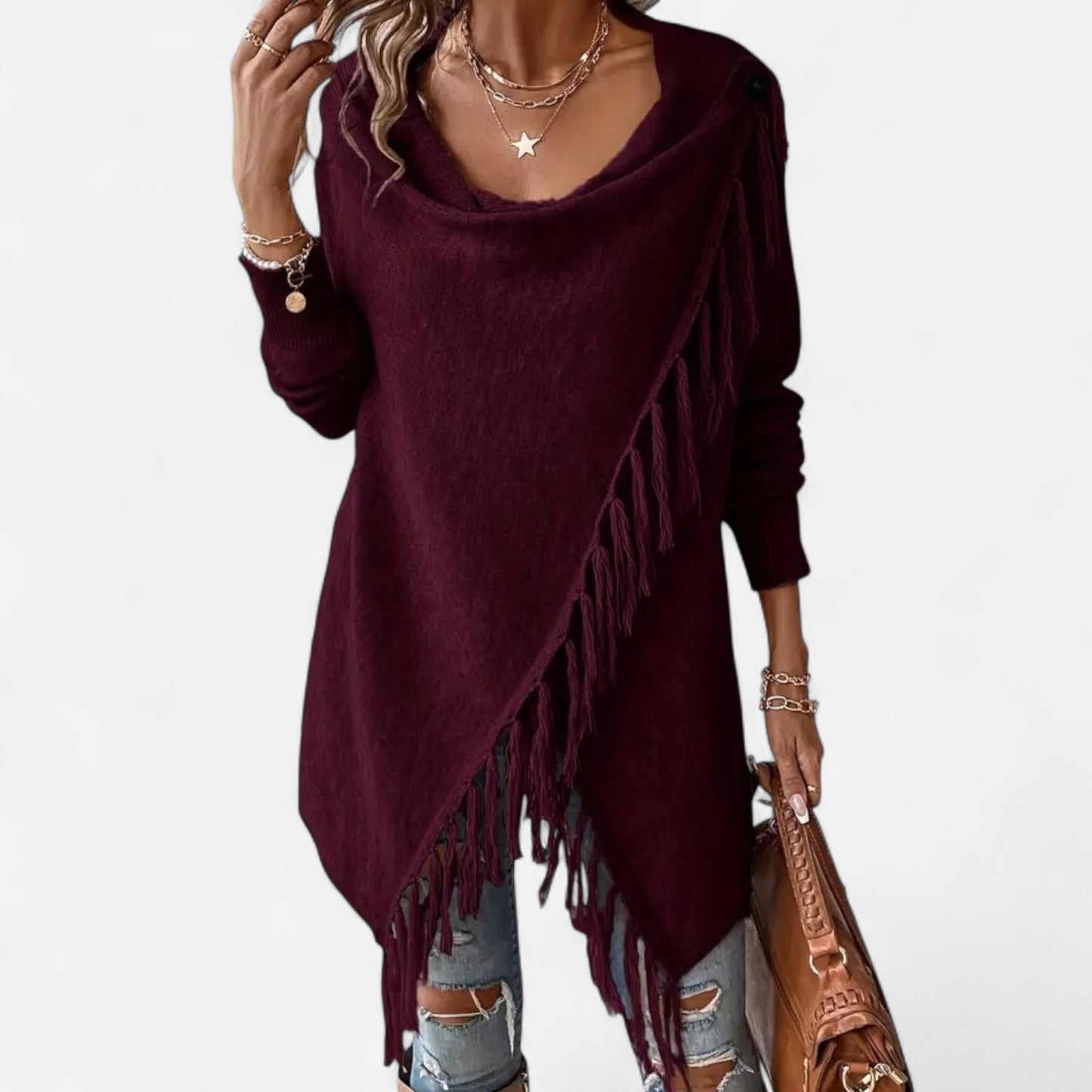 Dorevelle | Women’s Fringe Tassel Draped Neckline Shawl