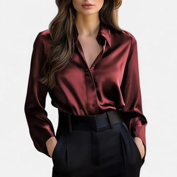Women’s Satin Long Sleeve Blouse With Classic Collar