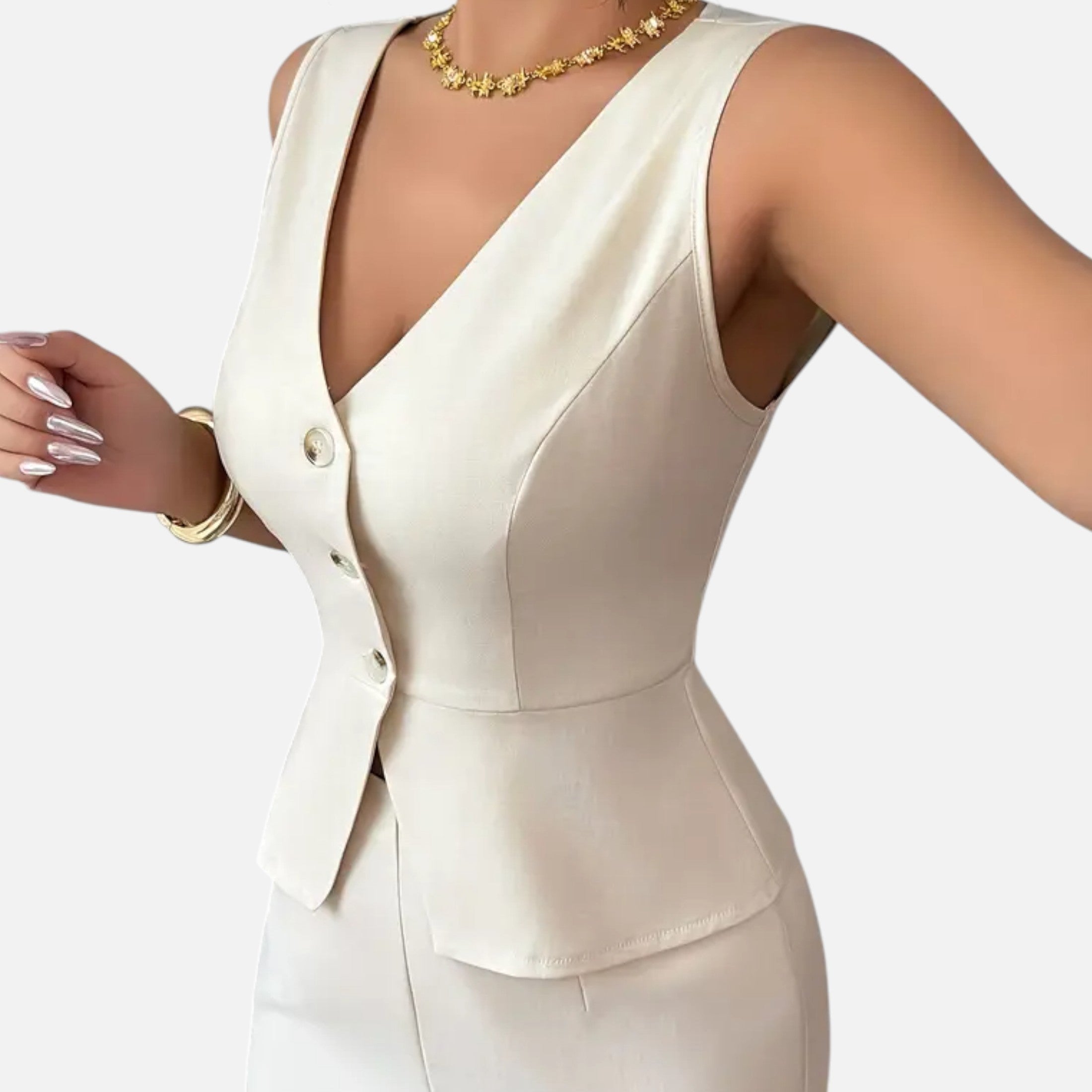 Sleeveless Button Up Blouse and Wide Leg Trousers Set for Women