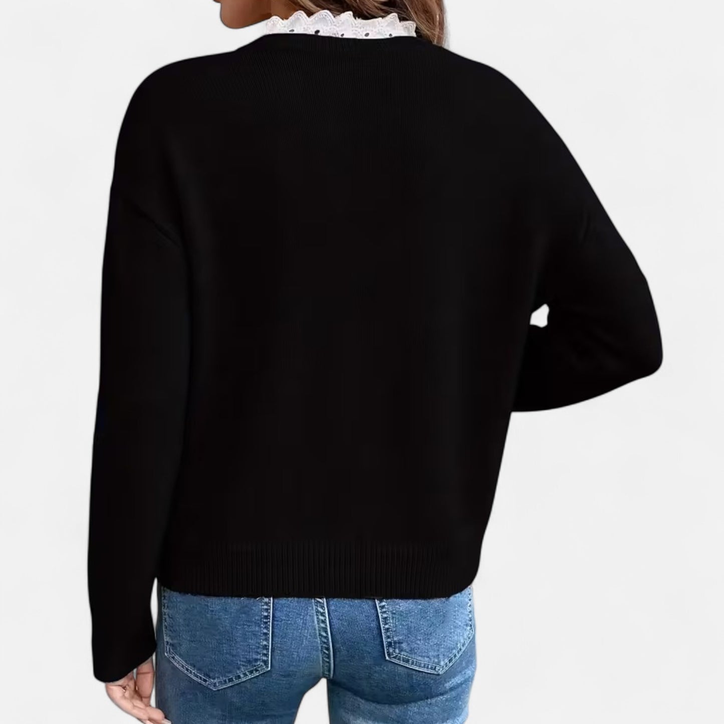 Dorevelle | Women’s Lace-Trim V-Neck Sweater