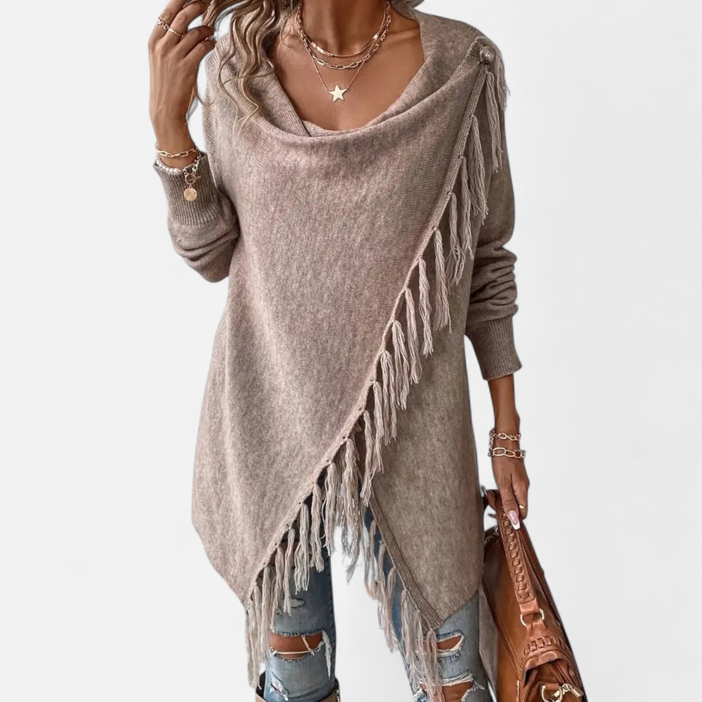 Dorevelle | Women’s Fringe Tassel Draped Neckline Shawl