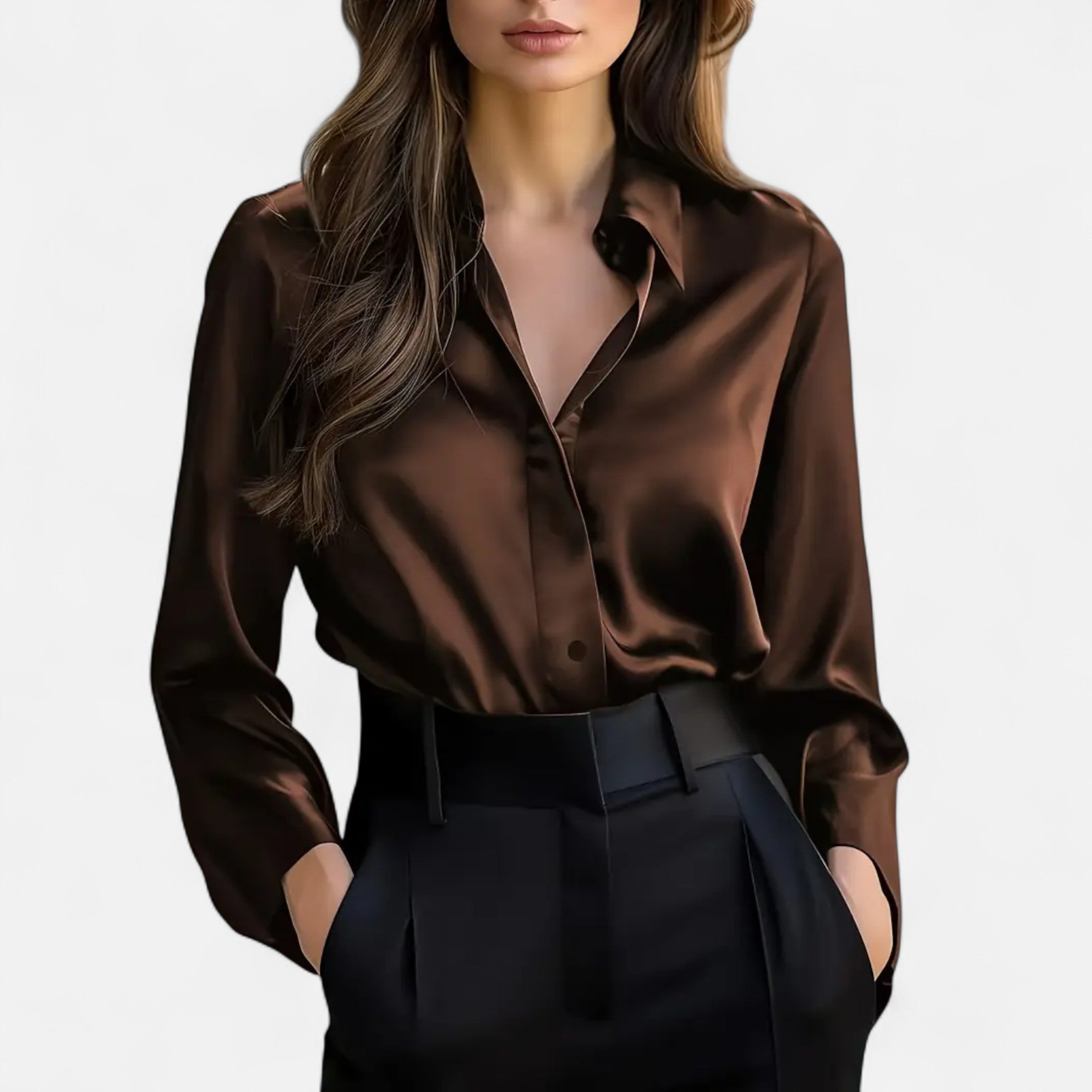 Women’s Satin Long Sleeve Blouse With Classic Collar