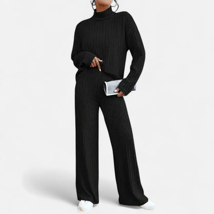 Dorevelle | Women’s Ribbed Set – Mock Neck & Wide-Leg Elegance