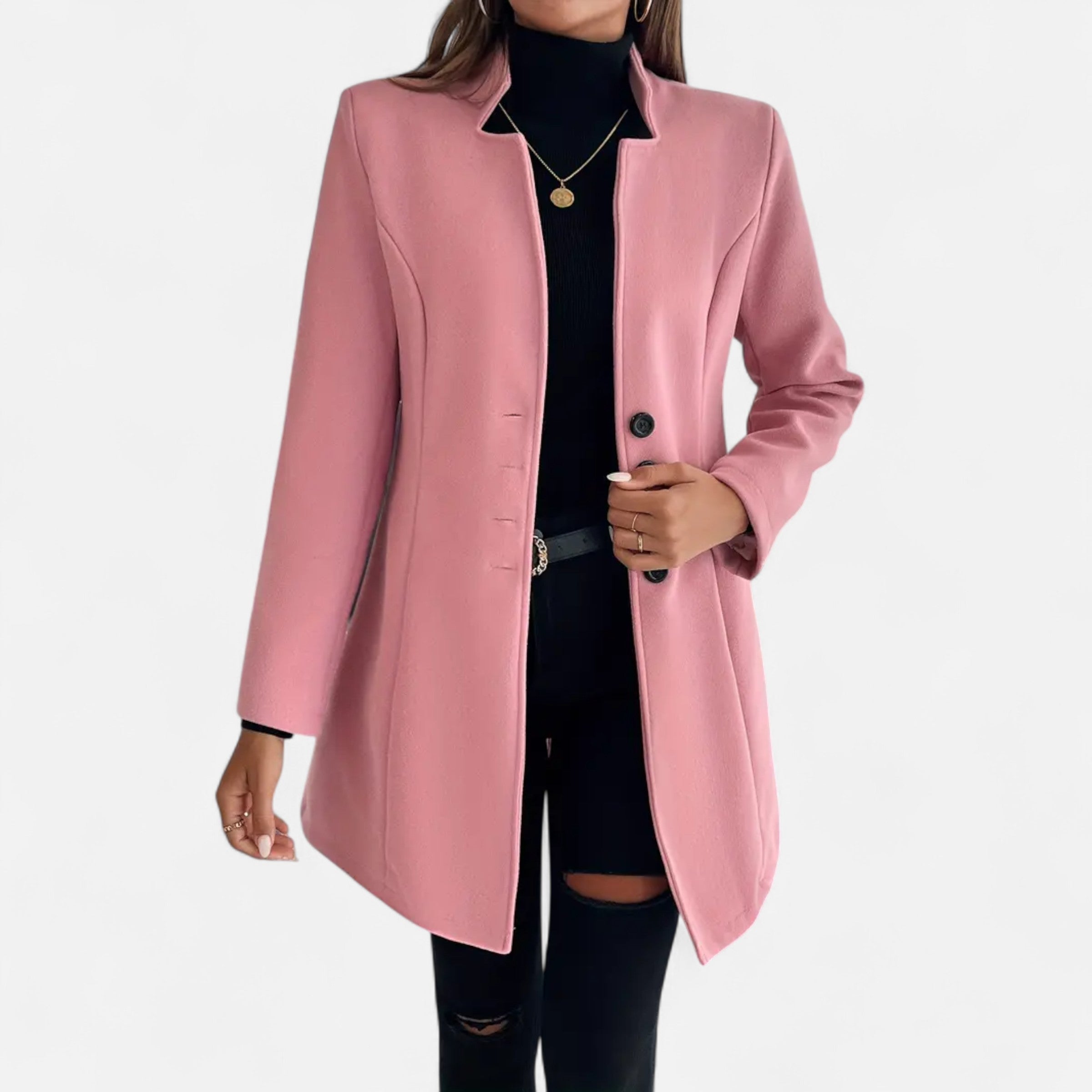 Women’s Long Trench Coat with Raglan Sleeves and Asymmetrical Hem