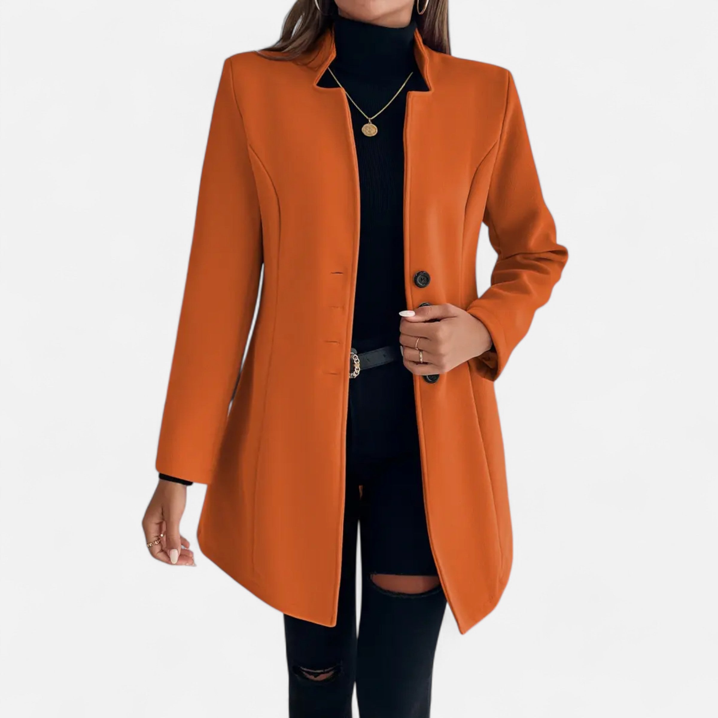 Women’s Long Trench Coat with Raglan Sleeves and Asymmetrical Hem