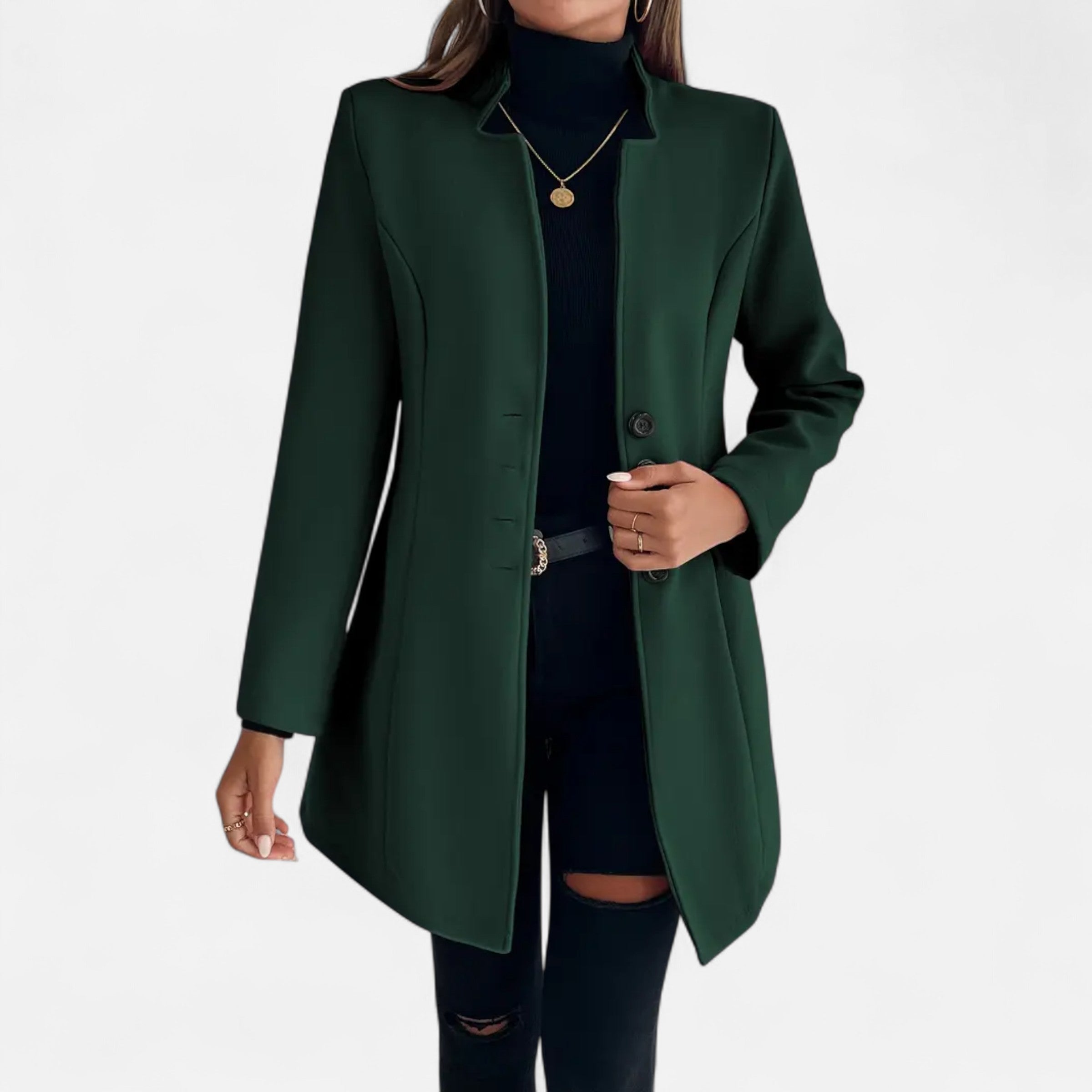 Women’s Long Trench Coat with Raglan Sleeves and Asymmetrical Hem