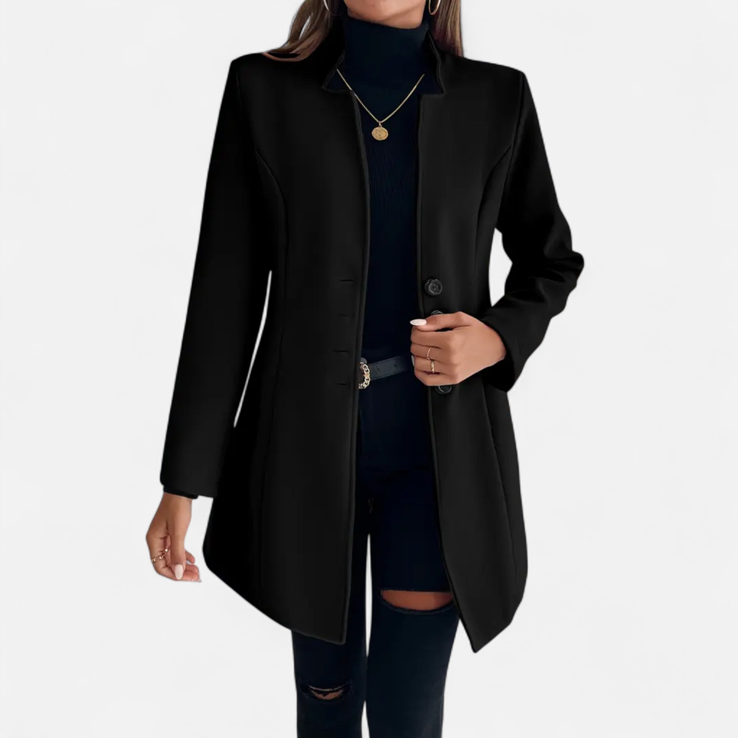 Women’s Long Trench Coat with Raglan Sleeves and Asymmetrical Hem