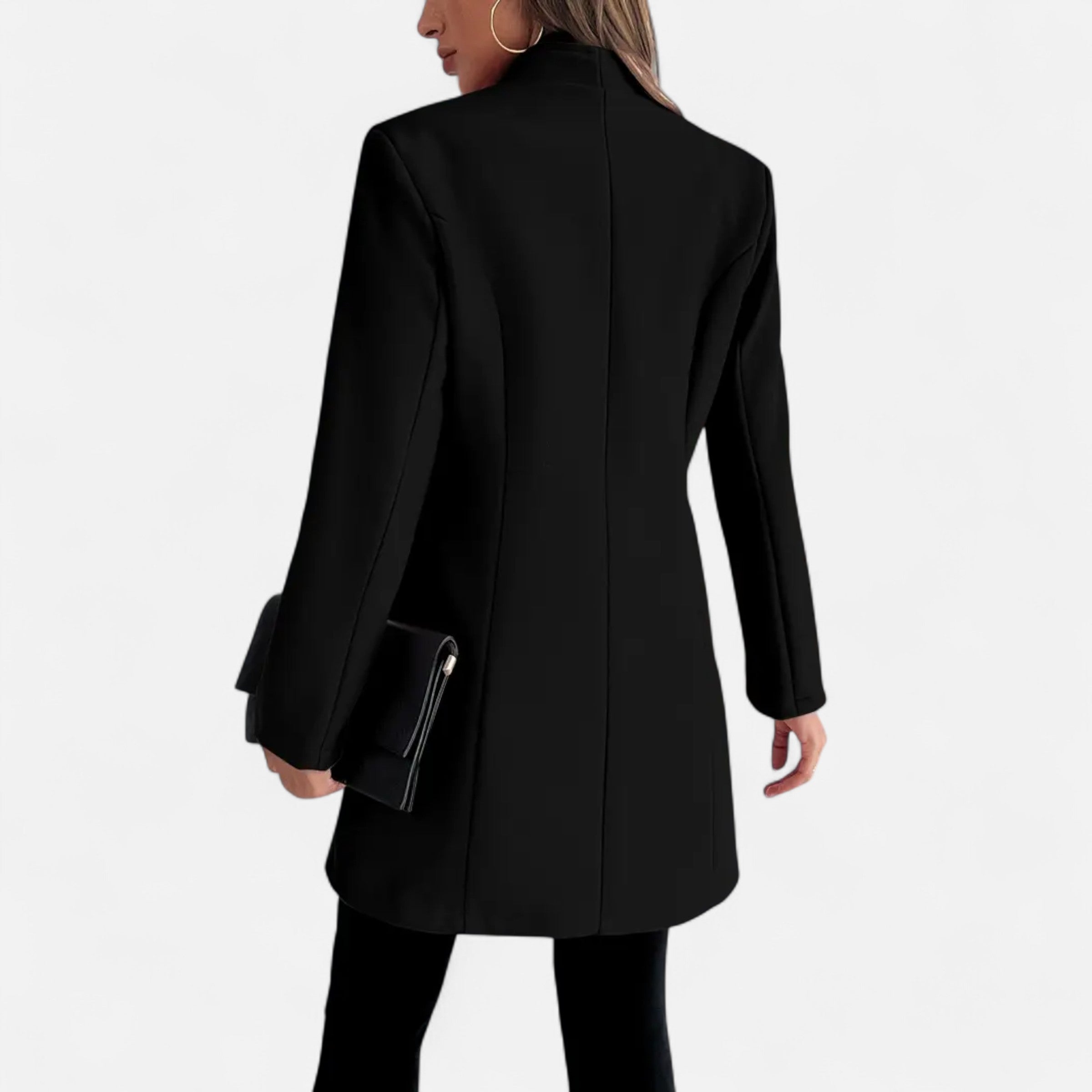 Women’s Long Trench Coat with Raglan Sleeves and Asymmetrical Hem
