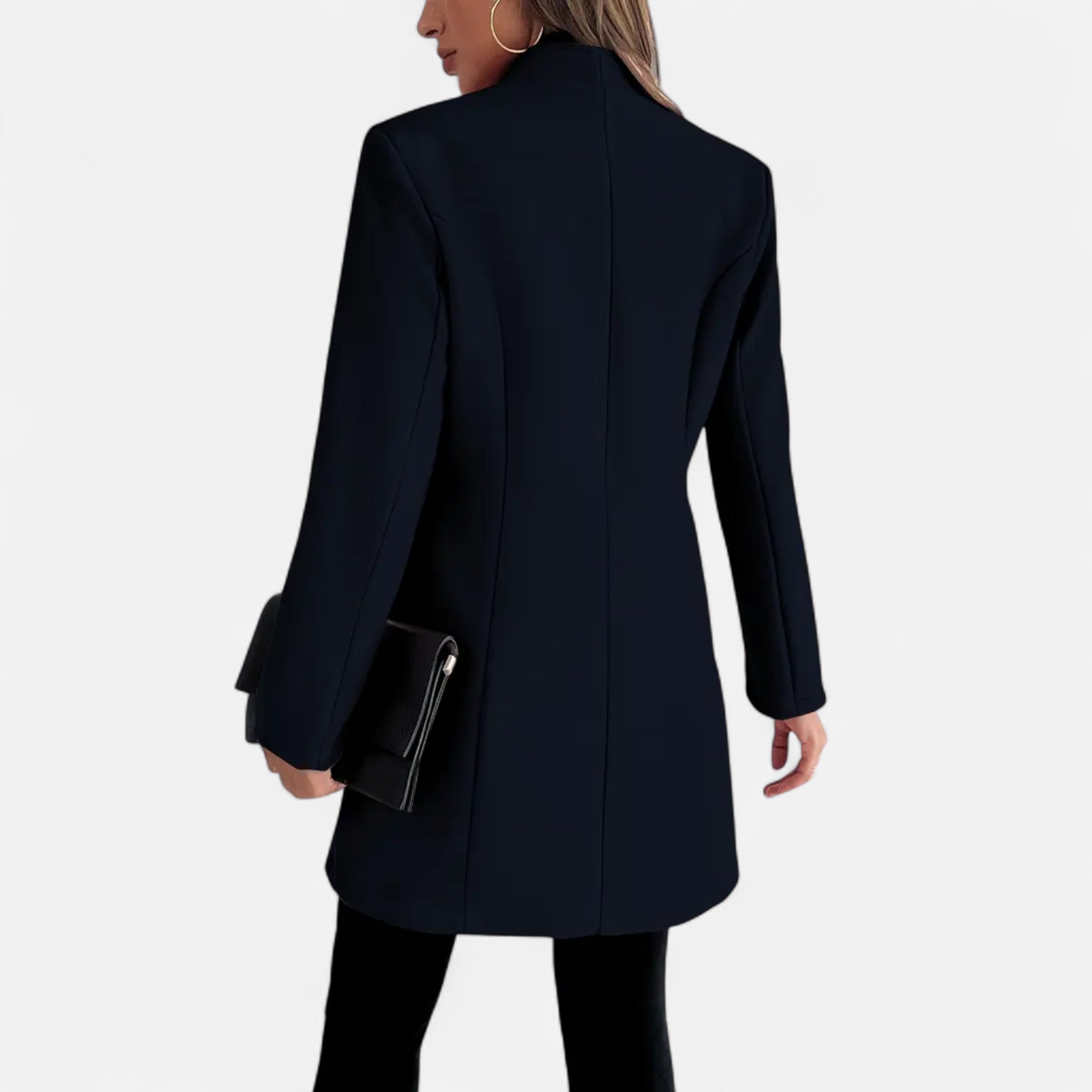 Women’s Long Trench Coat with Raglan Sleeves and Asymmetrical Hem