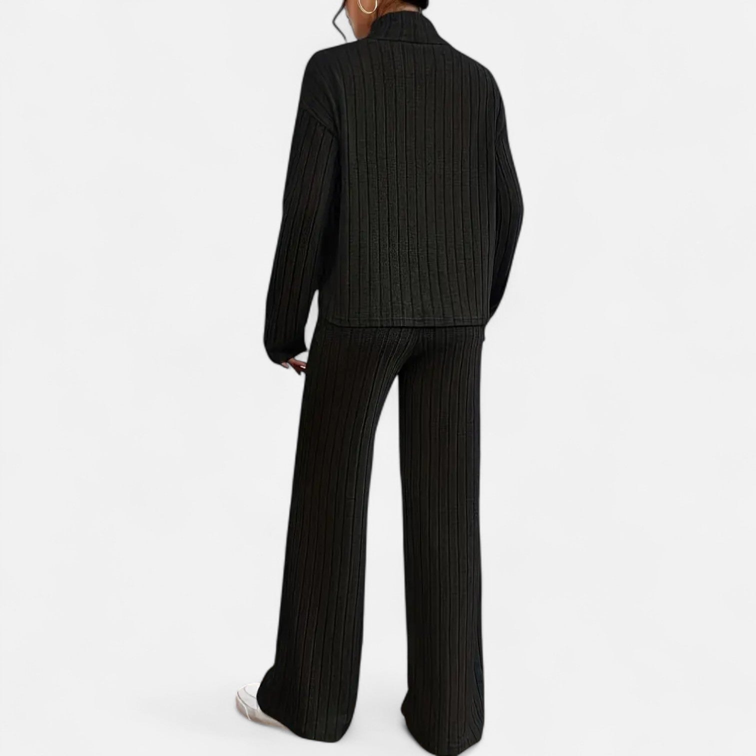 Women’s Ribbed Mock Neck Top and Wide Leg Trousers Set