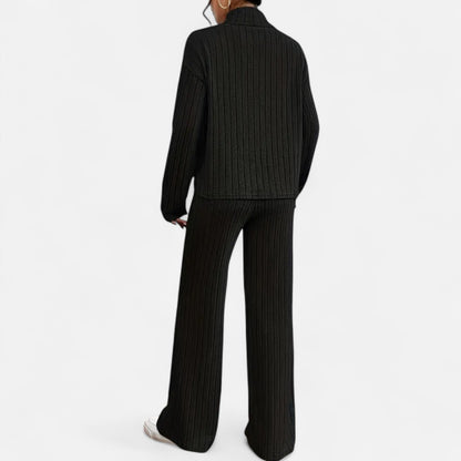 Dorevelle | Women’s Ribbed Set – Mock Neck & Wide-Leg Elegance