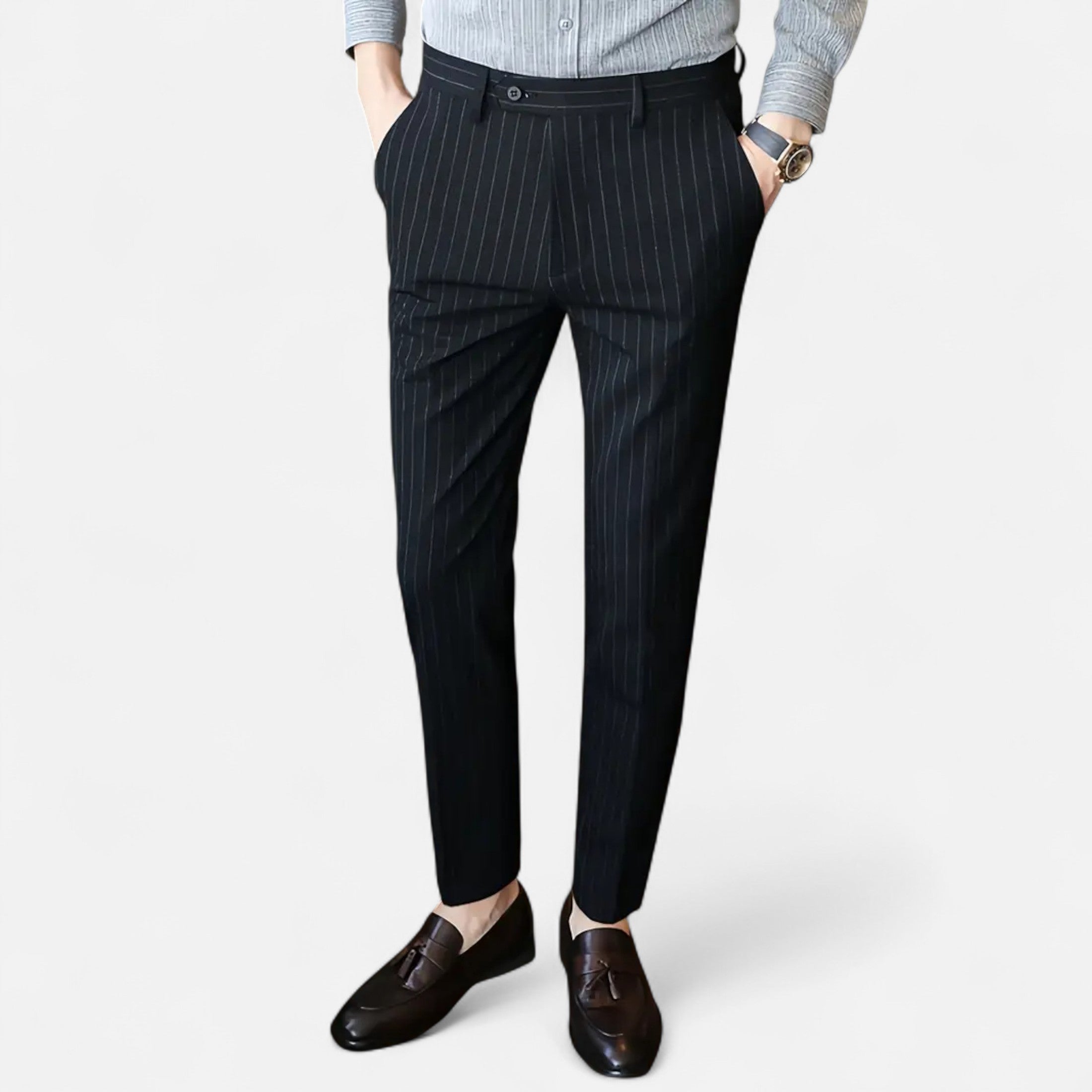 Slim Fit Striped Trousers for Men Classic Business Elegance