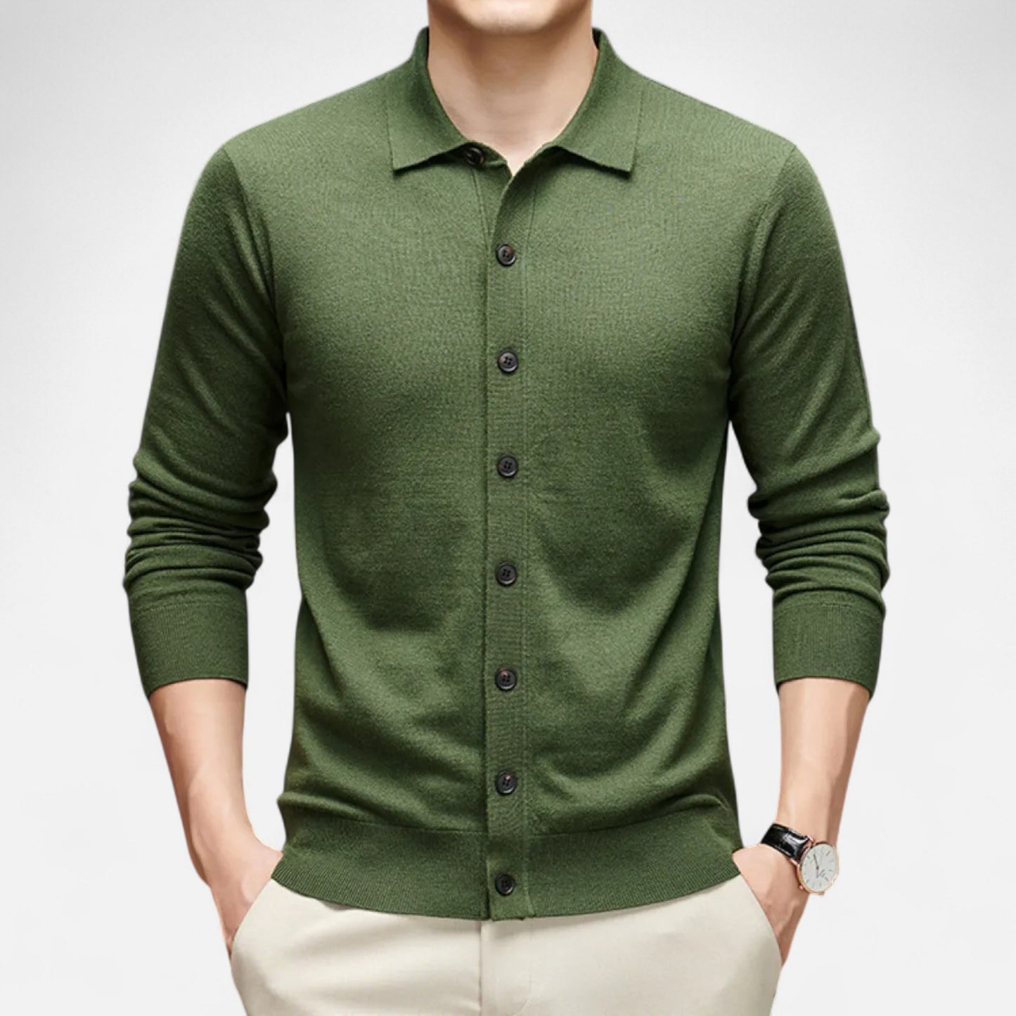 Dorevelle | Men’s Wool Sweater – Fine Yarn Button-Up Classic