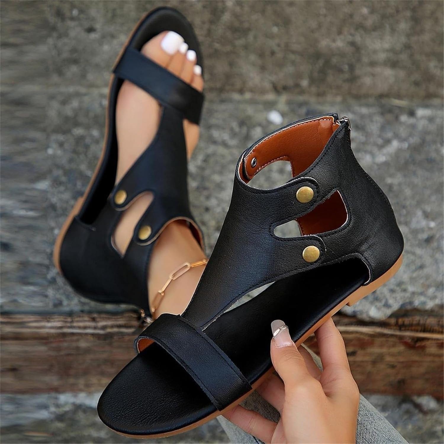 Women Brown Cutout Ankle Sandals