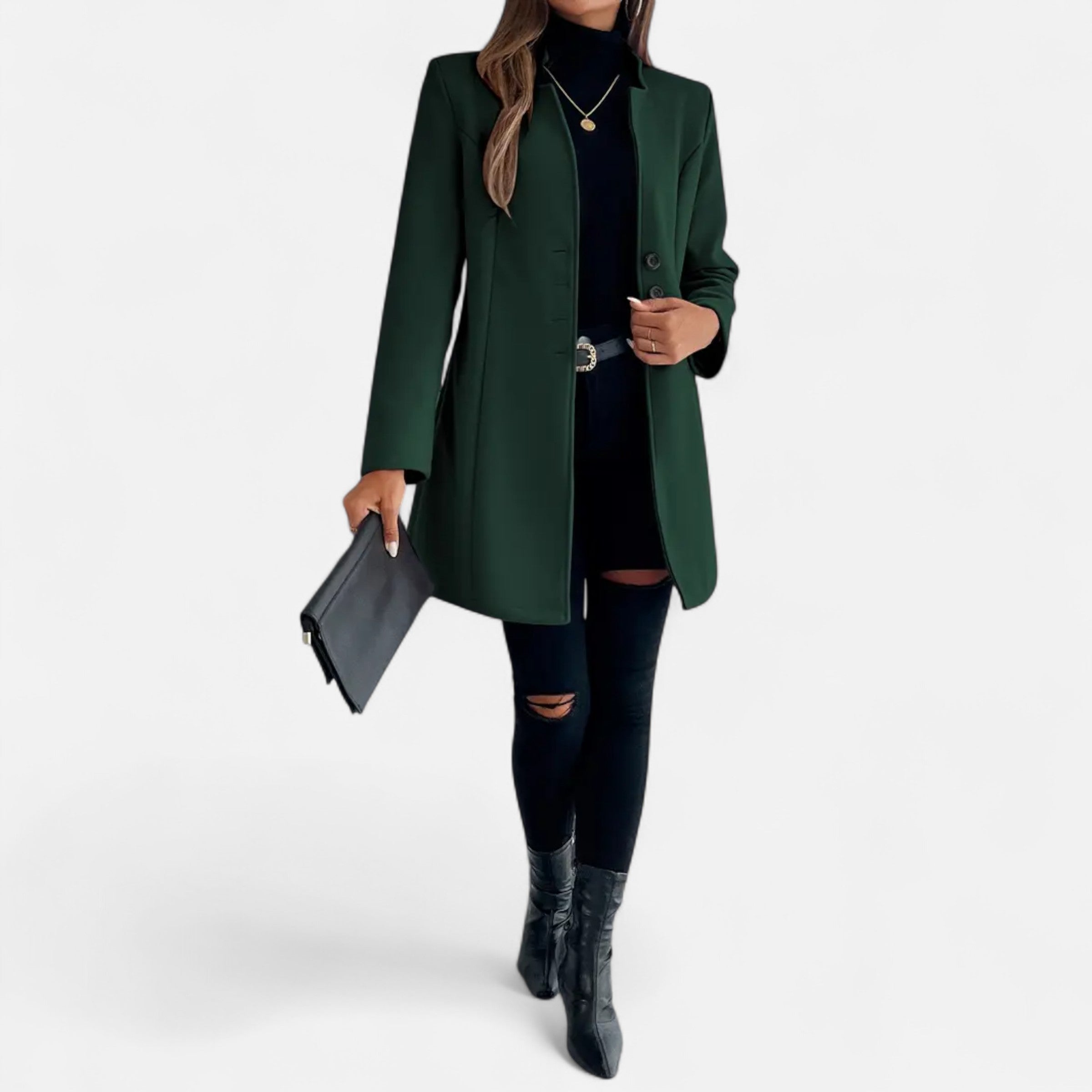 Women’s Long Trench Coat with Raglan Sleeves and Asymmetrical Hem