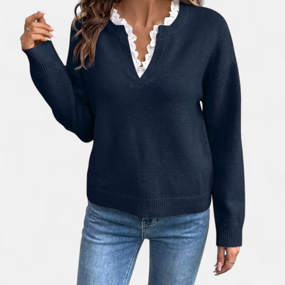 Dorevelle | Women’s Lace-Trim V-Neck Sweater