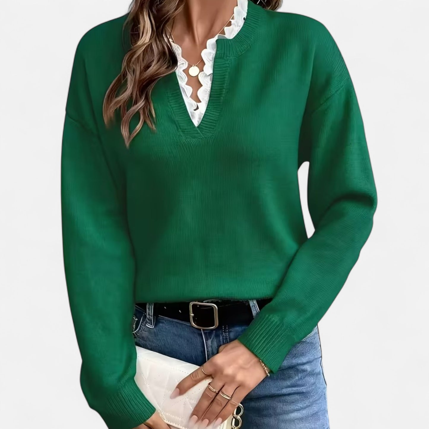Dorevelle | Women’s Lace-Trim V-Neck Sweater