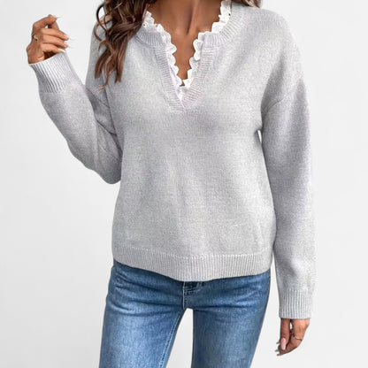 Dorevelle | Women’s Lace-Trim V-Neck Sweater