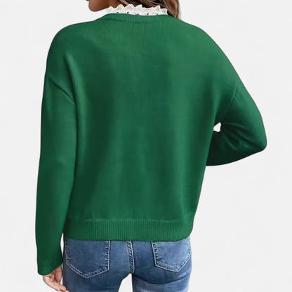 Dorevelle | Women’s Lace-Trim V-Neck Sweater