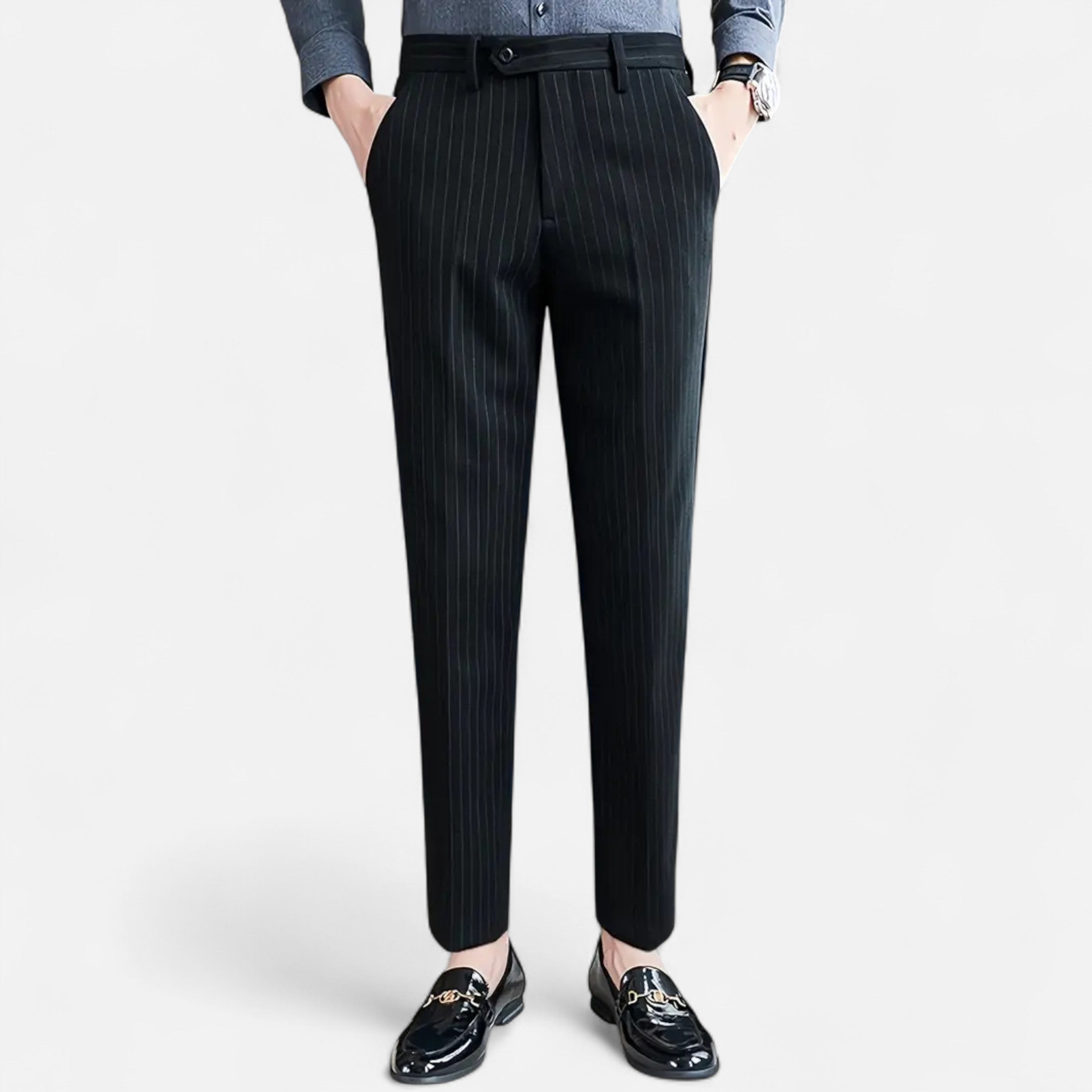 Slim Fit Striped Trousers for Men Classic Business Elegance