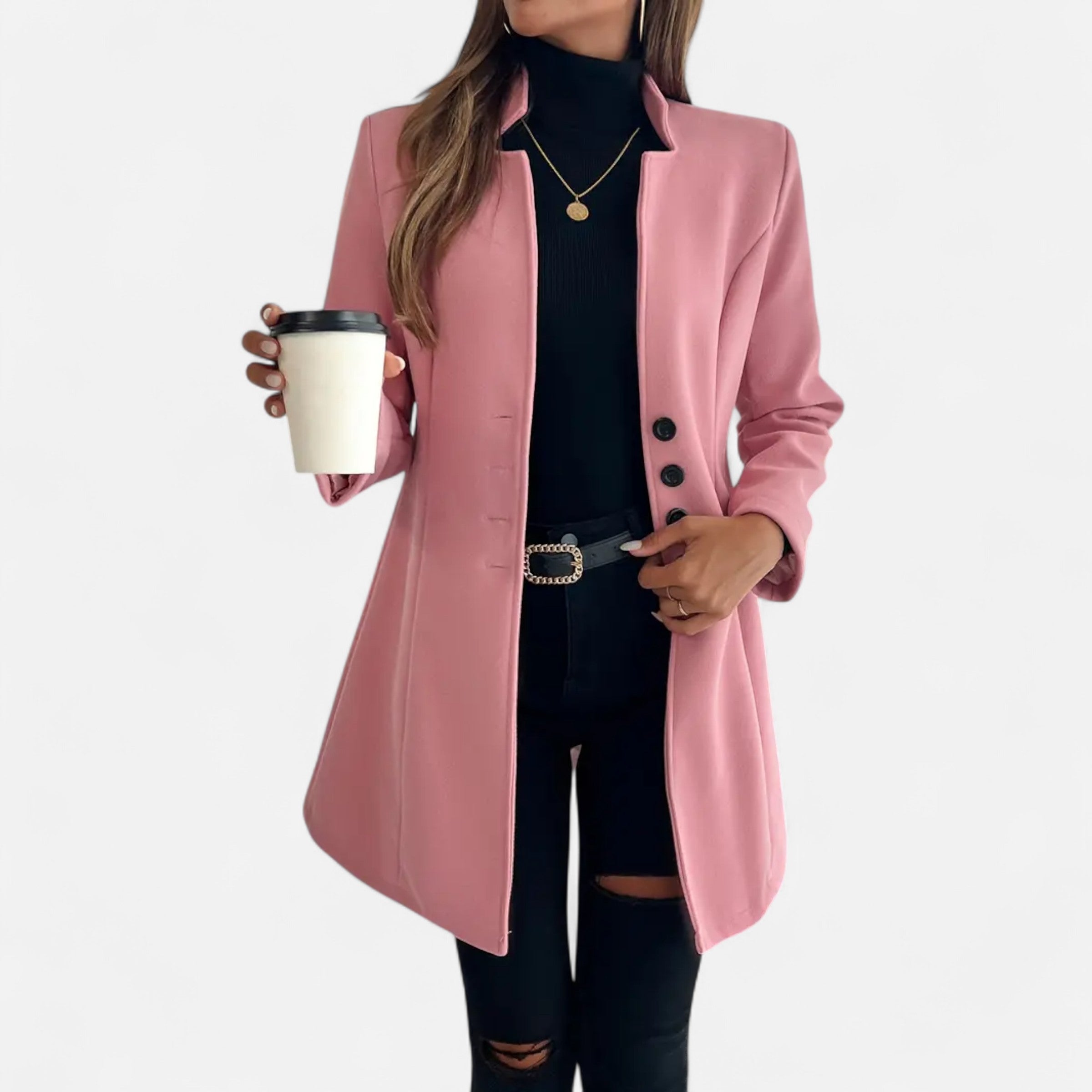 Women’s Long Trench Coat with Raglan Sleeves and Asymmetrical Hem