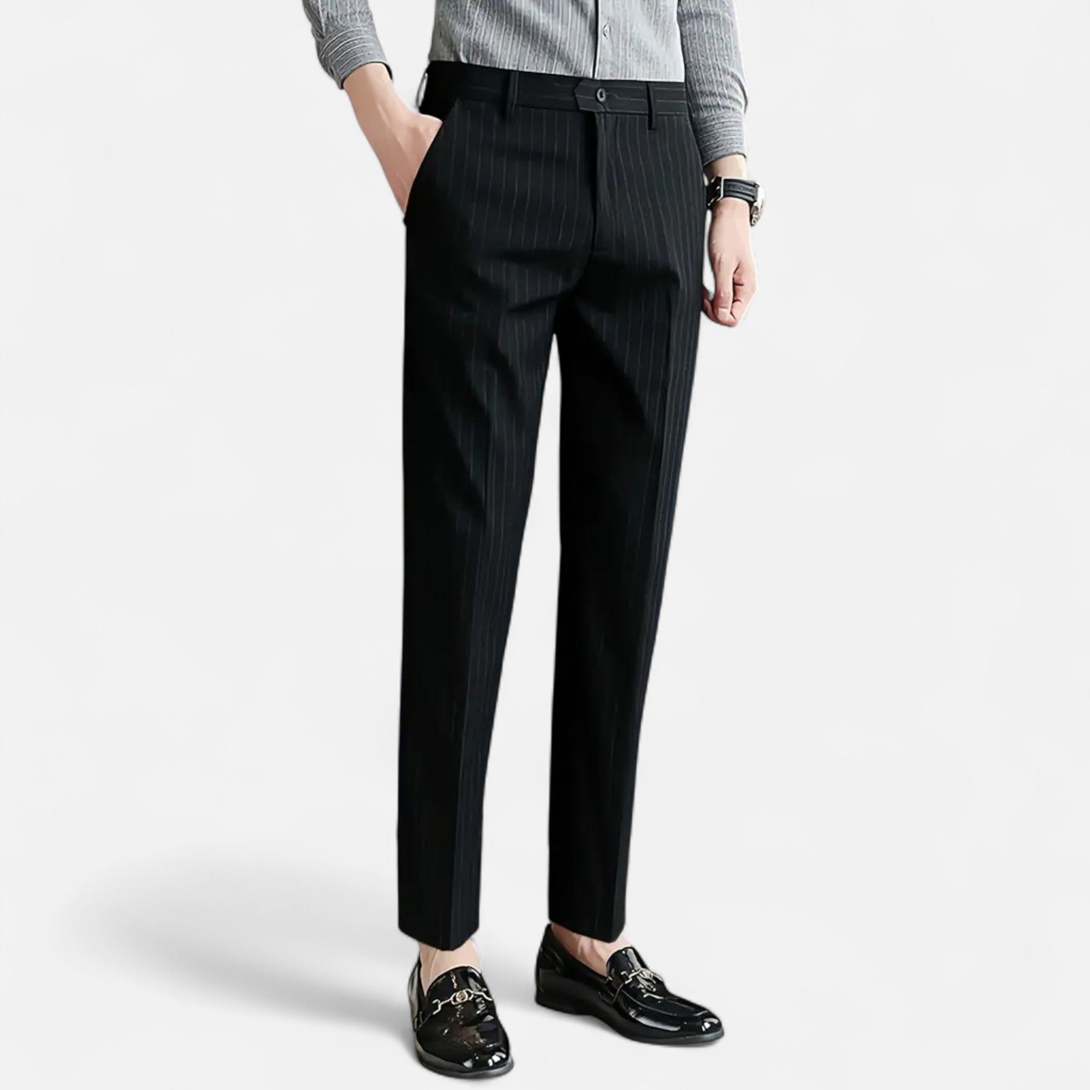 Slim Fit Striped Trousers for Men Classic Business Elegance